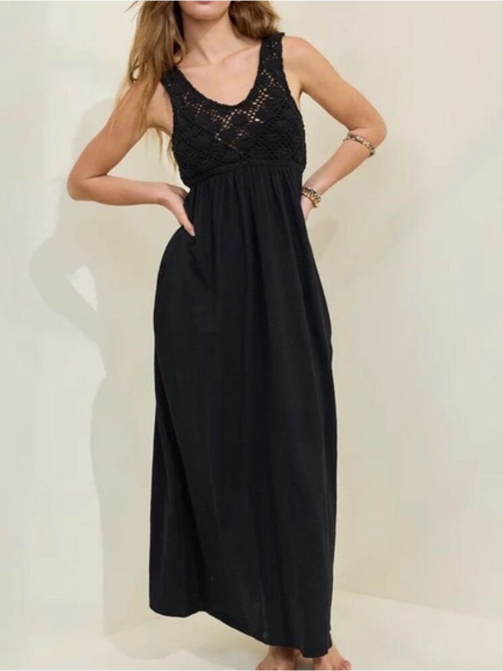 aerie Black Crochet Bodice Maxi Dress